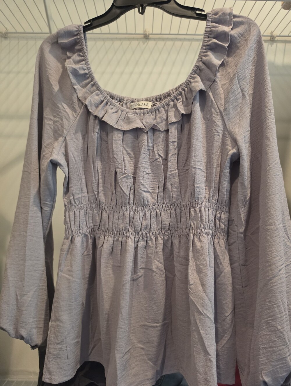 Lavender Ruffle-Neck Smocked Peplum Tunic